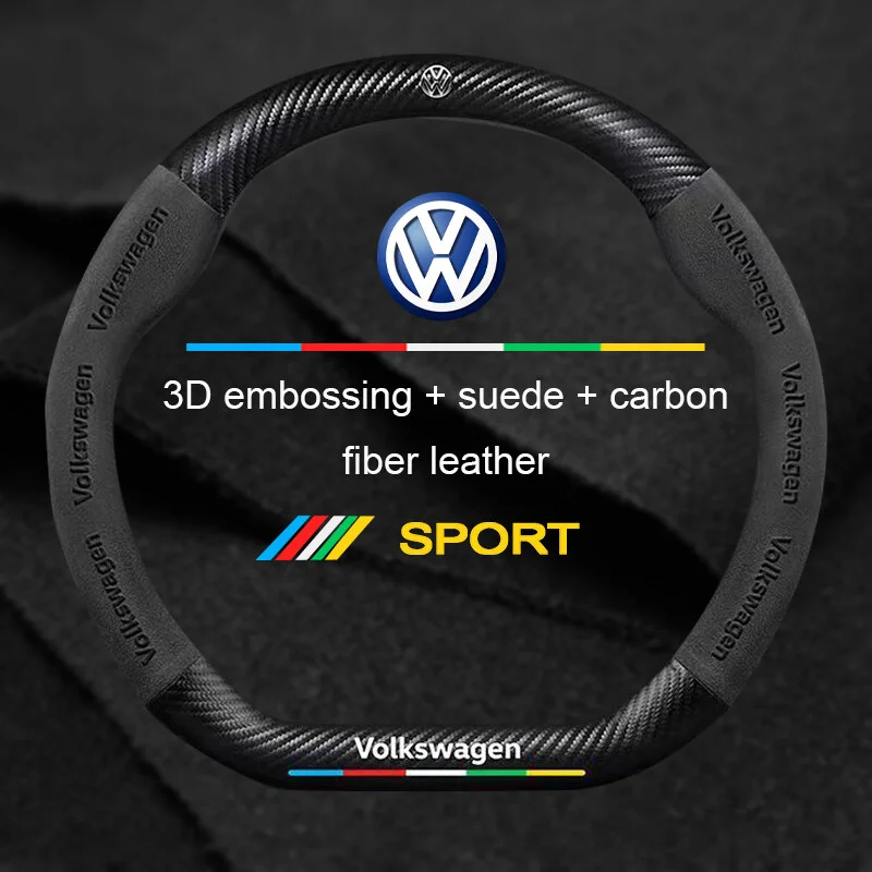Car Anti-Slip Suede Steering Wheel Cover For Volkswagen Passat Golf GTI Beetle Tiguan Touareg Polo T-ROC ID.3 ID.4 Jetta T-Cross