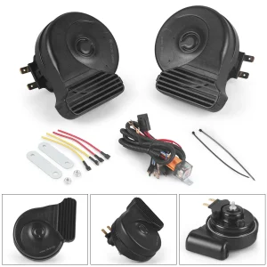 12V Car Horn Loudness waterproof 2-way car horn Loud Dual Tone Electric Snail Horn Kit with grids With Relay Harness