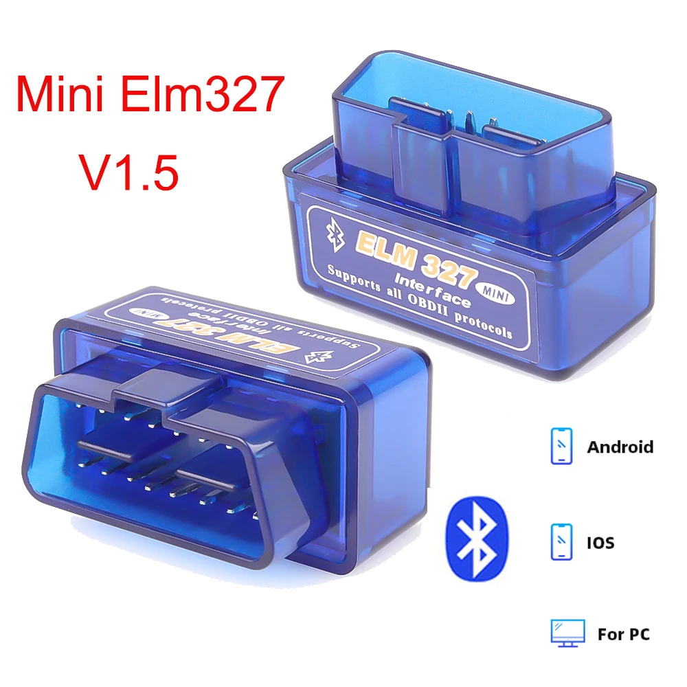 უახლესი ELM327 V1.5 OBD2 სკანერი Bluetooth Mini ELM 327 Auto OBDII Car Diagnostic Tool Android IOS PC EOBD კოდის წამკითხველისთვის